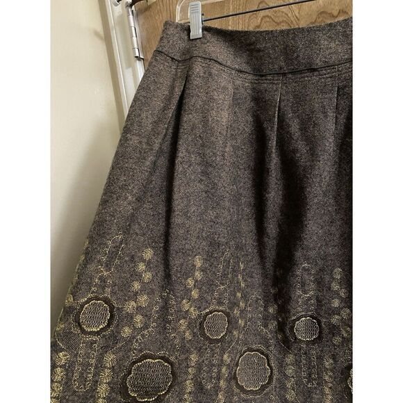 Peter Nygard Wool Embroidered Brocade Textured Skirt Removable Fur Trim Size 10 - Picture 4 of 16
